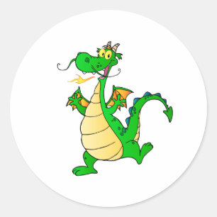 Dragon Green Happy Fantasy Fiction Drawing Cartoon Classic Round Sticker