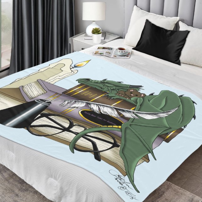 Dragon Green Sleeping Books Fleece Blanket (Creator Uploaded)
