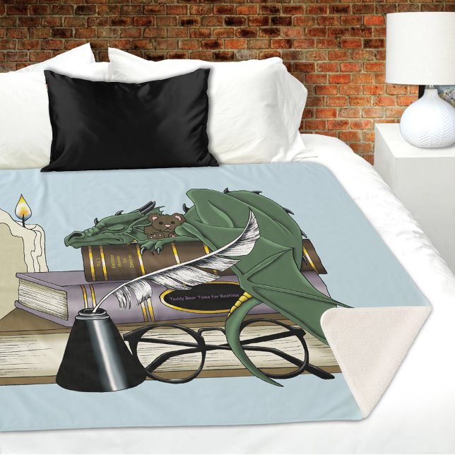Dragon Green Sleeping Books Sherpa Blanket (Creator Uploaded)