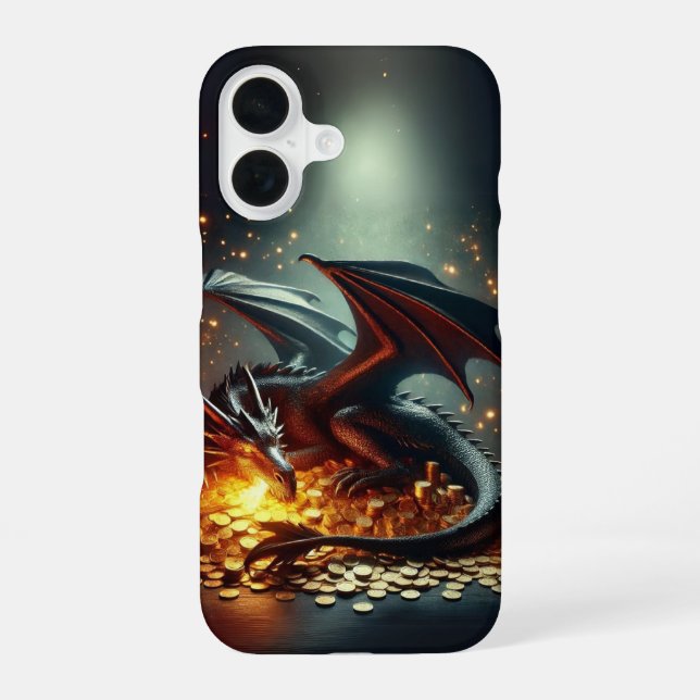 Dragon Guarding Gold Design iPhone 16 Case (Back)
