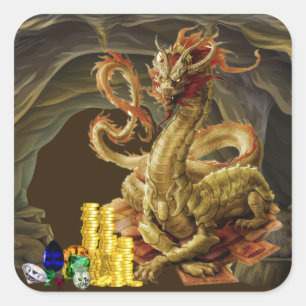 Dragon Guards Gold and Jewels Square Sticker