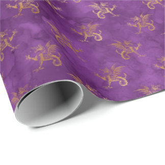 Dragon Halloween Spell Gold Purple Pattern Wrapping Paper