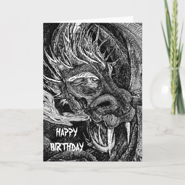 Dragon 'Happy Birthday' greetings card front text (Front)
