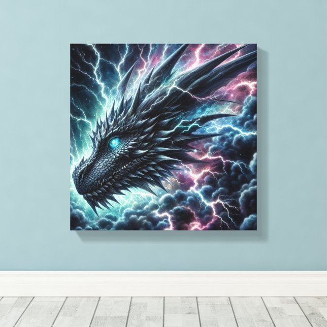 Dragon Head in a Thunderstorm with Lightning Canvas Print (Insitu(Wood Floor))