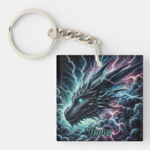 Dragon Head in a Thunderstorm with Lightning Key Ring