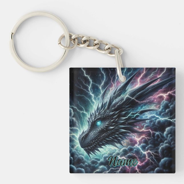 Dragon Head in a Thunderstorm with Lightning Key Ring (Front)