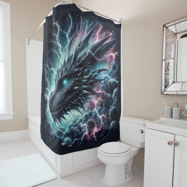 Dragon Head in a Thunderstorm with Lightning Shower Curtain (In Situ)