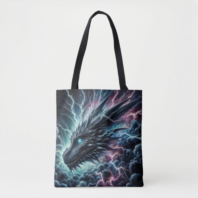 Dragon Head in a Thunderstorm with Lightning Tote Bag (Front)