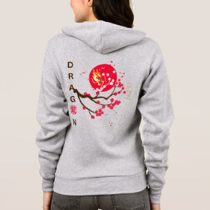 Dragon head in red moon with cherry blossom hoodie