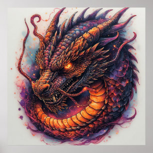 Dragon Head With Fierce Eyes Fantasy Art Print