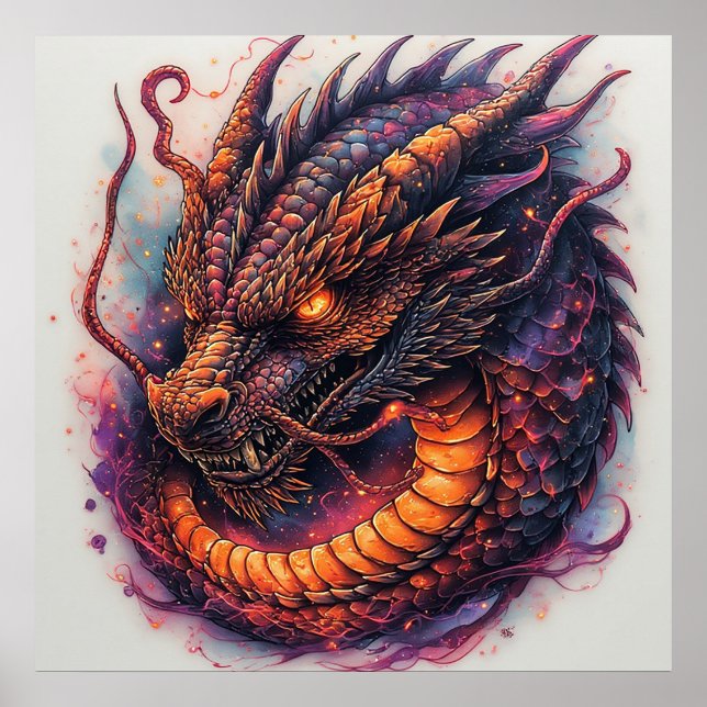 Dragon Head With Fierce Eyes Fantasy Art Print (Front)