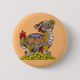 Dragon-headed Turtle sitting on a lot of coins But 6 Cm Round Badge