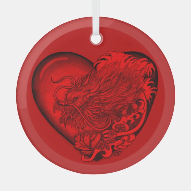 Dragon Heart Glass Tree Decoration (Front)