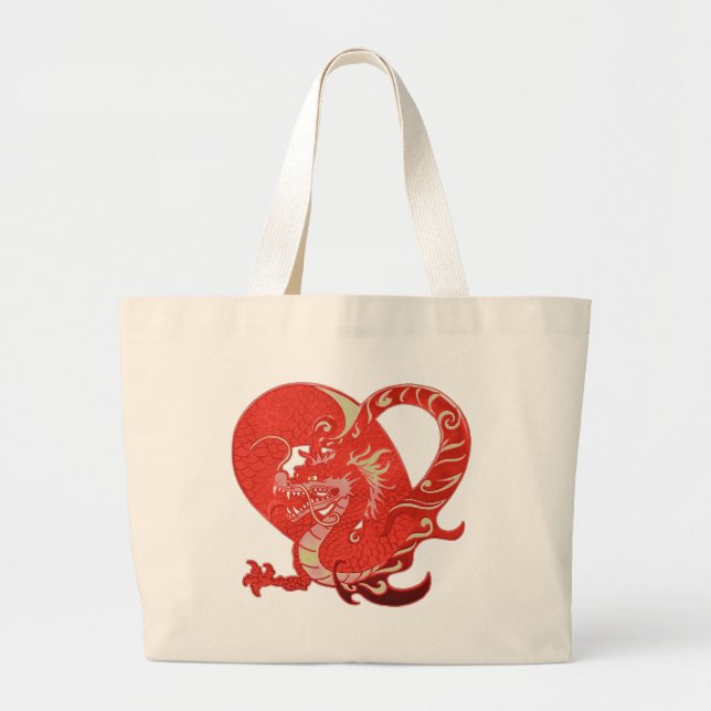 Dragon Heart Valentine Large Tote Bag (Front)