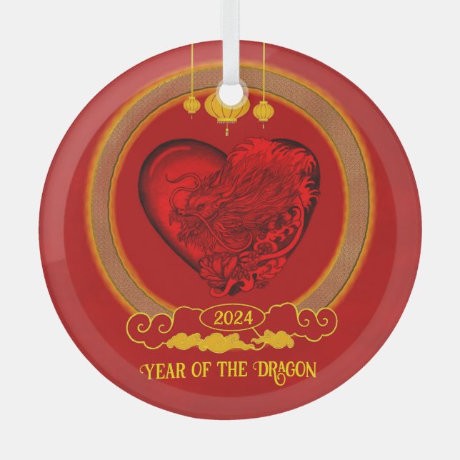 Dragon Heart , Year of the Dragon Glass Tree Decoration (Front)