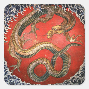 Dragon, Hokusai Japanese Fine Art Square Sticker