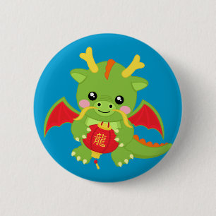 Dragon Holding Lantern 6 Cm Round Badge