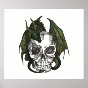 Dragon holding skull poster