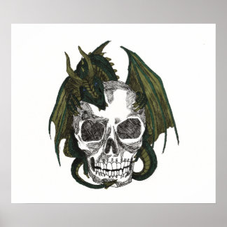 Dragon holding skull poster