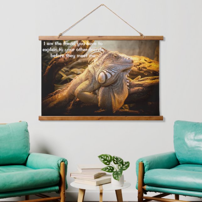 Dragon Iguana standing in the front of some logs Hanging Tapestry (Living Room)