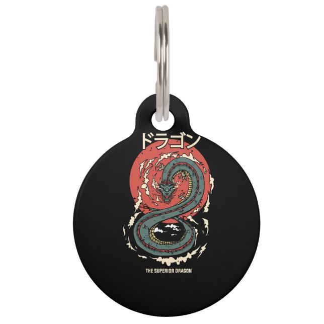 dragon illustration japanese pet tag (Front)