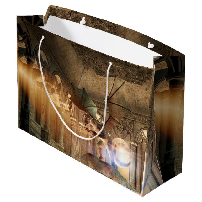 Dragon in attack position in a castle large gift bag (Back Angled)