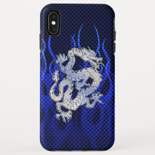 Dragon in Chrome like blue Carbon Fibre Style iPhone XS Max Case
