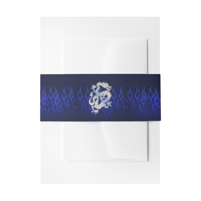 Dragon in Chrome like blue Carbon Fibre Styles Invitation Belly Band (Front Example)