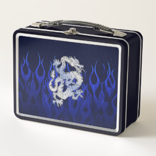 Dragon in Chrome like blue Carbon Fibre Styles Metal Lunch Box