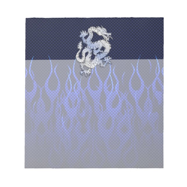 Dragon in Chrome like blue Carbon Fibre Styles Notepad (Front)