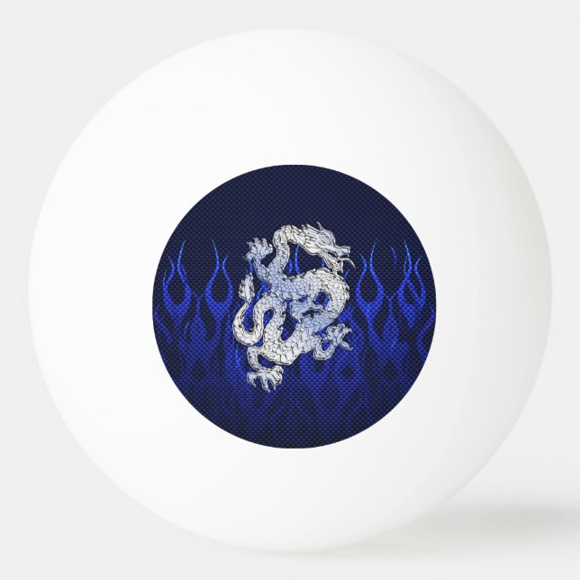 Dragon in Chrome like blue Carbon Fibre Styles Ping Pong Ball (Front)