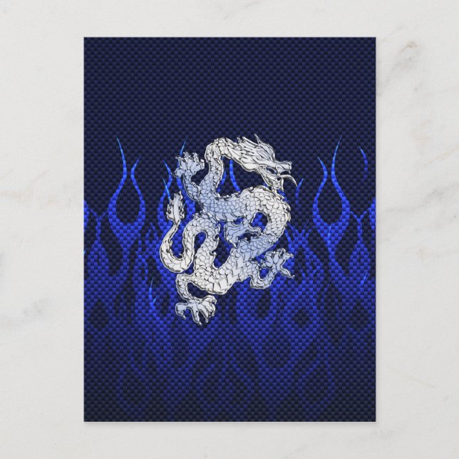 Dragon in Chrome like blue Carbon Fibre Styles Postcard (Front)