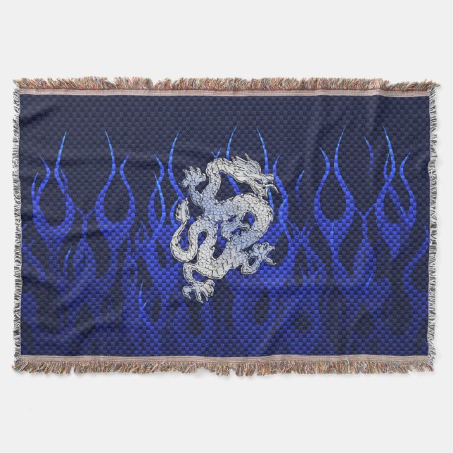 Dragon in Chrome like blue Carbon Fibre Styles Throw Blanket (Front)