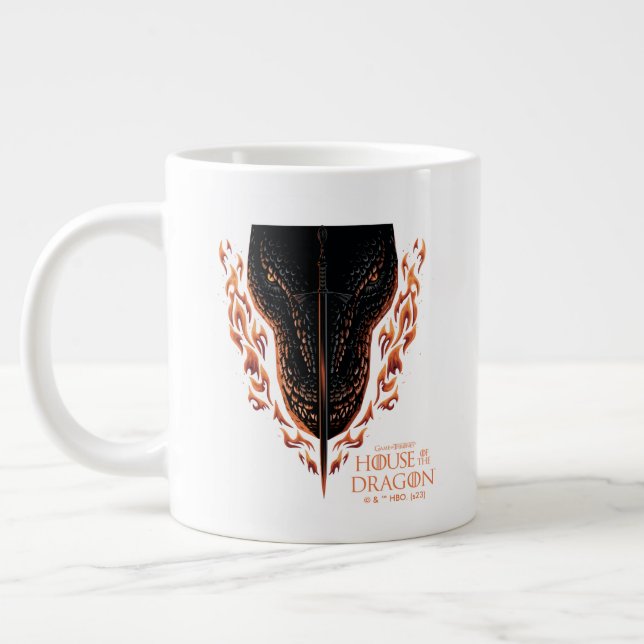 Dragon in Flames Behind Sword Large Coffee Mug (Left)