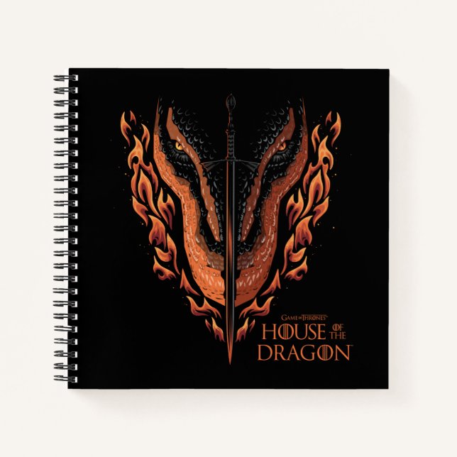 Dragon in Flames Behind Sword Notebook (Front)