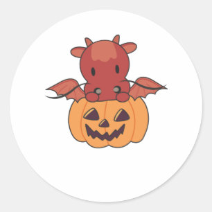 Dragon In Pumpkin Sweet Dragon Happy Halloween Classic Round Sticker