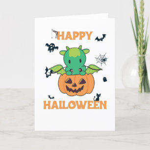 Dragon In Pumpkin Sweet Dragon Happy Halloween Holiday Card