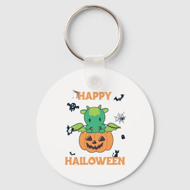 Dragon In Pumpkin Sweet Dragon Happy Halloween Key Ring (Front)