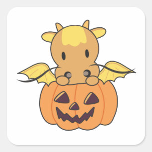 Dragon In Pumpkin Sweet Dragon Happy Halloween Square Sticker