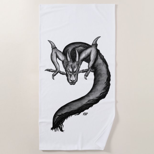 Dragon in Tattoo Style Beach Towel (Front)