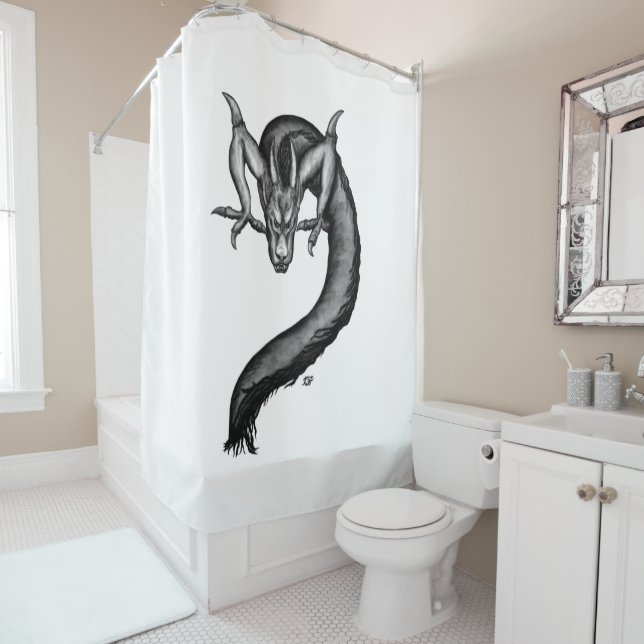 Dragon in Tattoo Style Shower Curtain (In Situ)