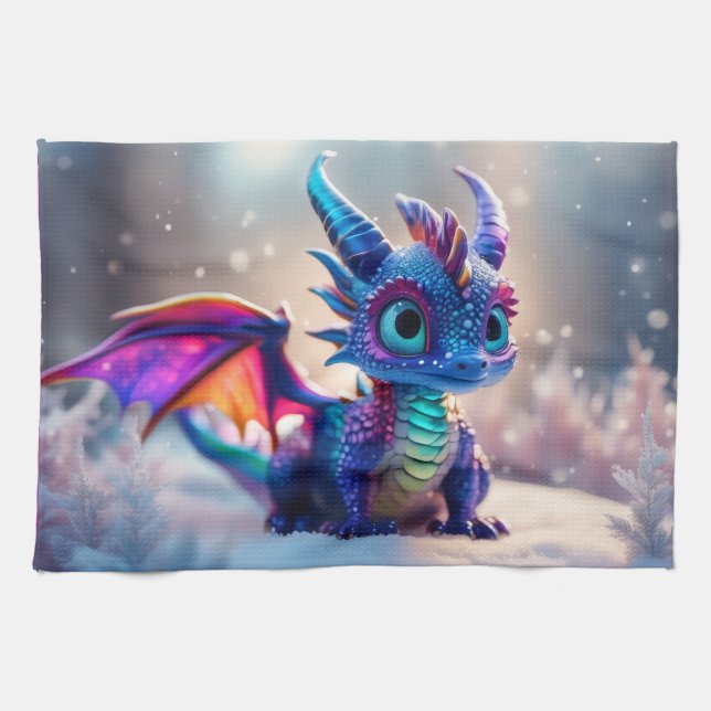 Dragon in the snow.  tea towel (Horizontal)