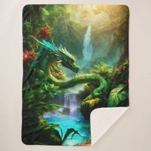 Dragon in the Waterfall Sherpa Blanket