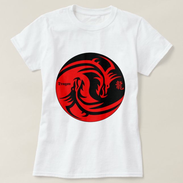 dragon in yinyang black and red T-Shirt (Design Front)