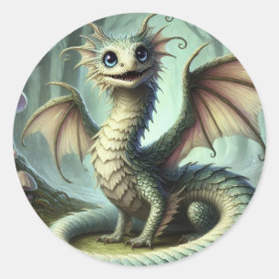 Dragon Jabberwocky Cute Fantasy Creature Art Classic Round Sticker