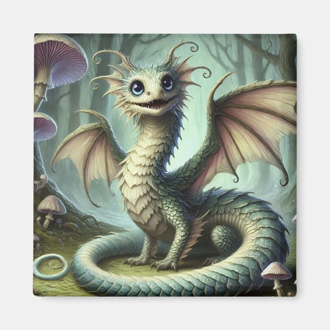 Dragon Jabberwocky Cute Fantasy Creature Art Magnet (Front)