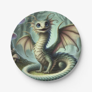 Dragon Jabberwocky Cute Fantasy Creature Art Paper Plate