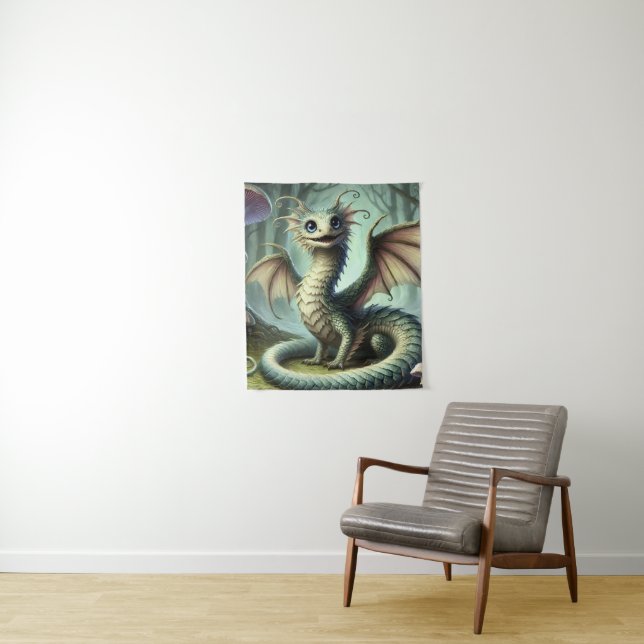 Dragon Jabberwocky Cute Fantasy Creature Art Tapestry (In Situ)