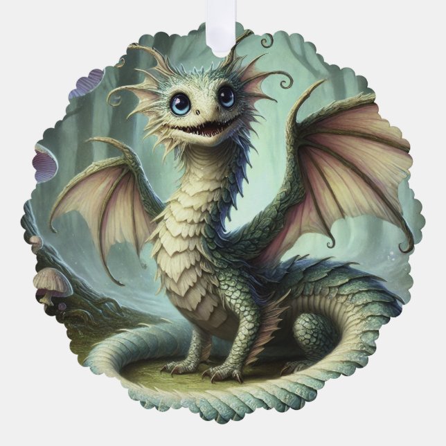 Dragon Jabberwocky Cute Fantasy Creature Art Tree Decoration Card (Front)