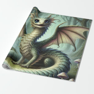 Dragon Jabberwocky Cute Fantasy Creature Art Wrapping Paper